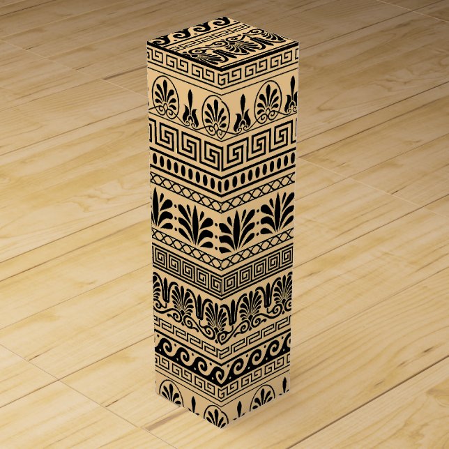 Greek Fret, Mediterranean Pattern, Brown Wine Box (Front)