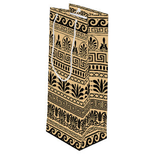Greek Fret, Mediterranean Pattern, Brown Wine Gift Bag