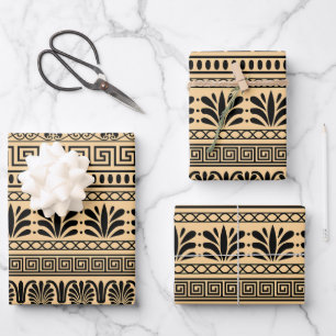Greek Fret, Mediterranean Pattern, Brown Wrapping Paper Sheets