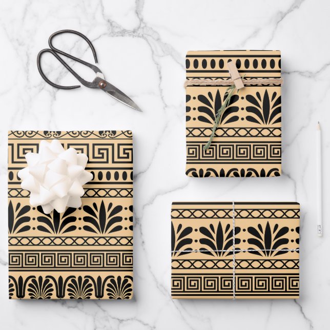 Greek Fret, Mediterranean Pattern, Brown Wrapping Paper Sheets (Front)