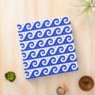Greek Fret, Mediterranean Wave Pattern, Blue 3 Ring Binder