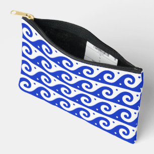 Greek Fret, Mediterranean Wave Pattern, Blue Accessory Pouch