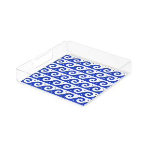 Greek Fret, Mediterranean Wave Pattern, Blue Acrylic Tray