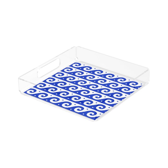Greek Fret, Mediterranean Wave Pattern, Blue Acrylic Tray (Angled)