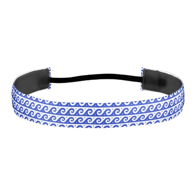 Greek Fret, Mediterranean Wave Pattern, Blue Athletic Headband (Front)