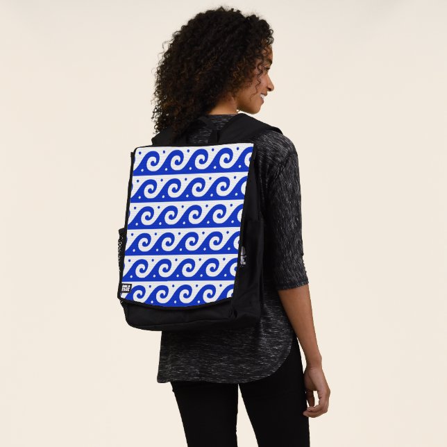 Greek Fret, Mediterranean Wave Pattern, Blue Backpack (Worn)