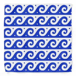 Greek Fret, Mediterranean Wave Pattern, Blue Bandana
