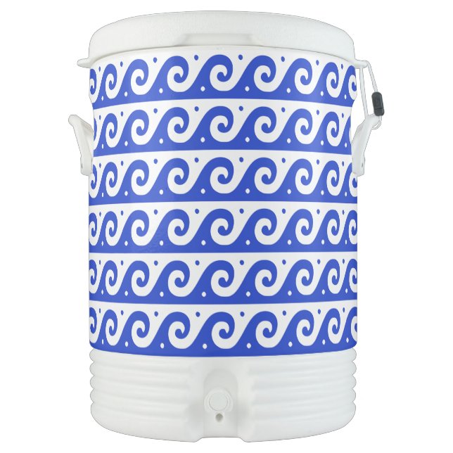 Greek Fret, Mediterranean Wave Pattern, Blue Beverage Cooler (Front)