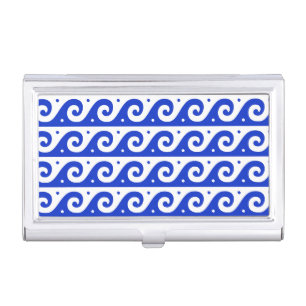 Greek Fret, Mediterranean Wave Pattern, Blue Business Card Case