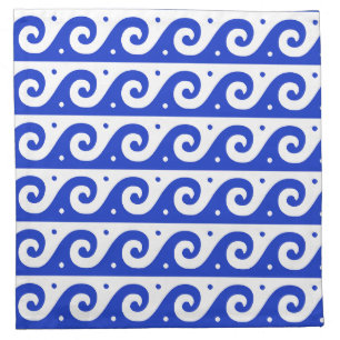 Greek Fret, Mediterranean Wave Pattern, Blue Cloth Napkin
