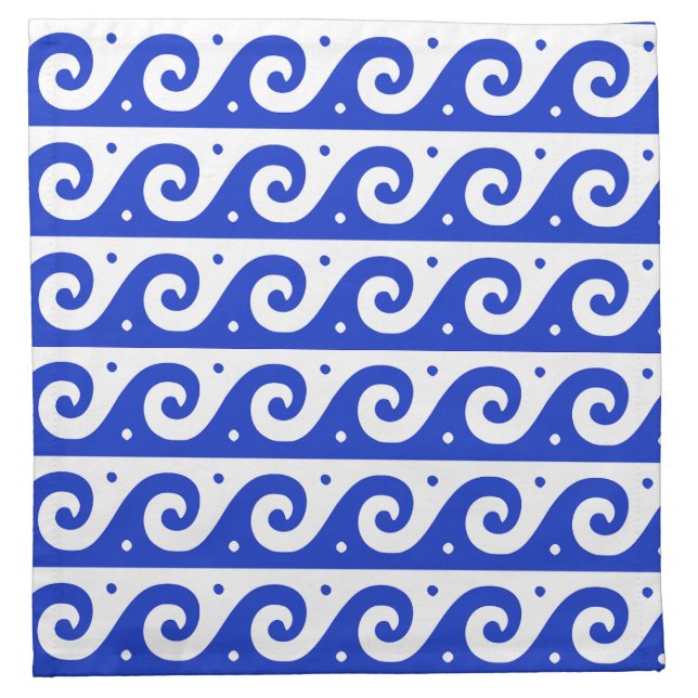 Greek Fret, Mediterranean Wave Pattern, Blue Cloth Napkin (Front)