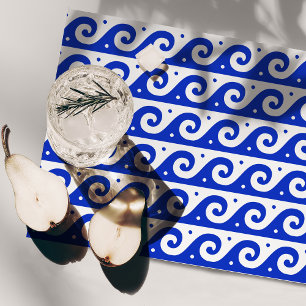 Greek Fret, Mediterranean Wave Pattern, Blue Cloth Placemat