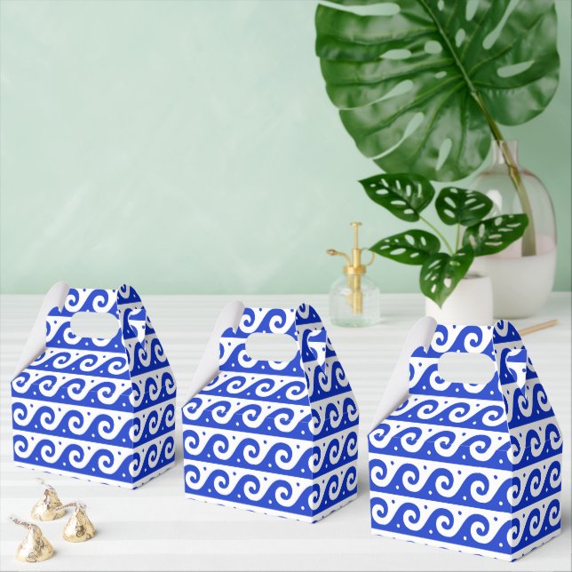 Greek Fret, Mediterranean Wave Pattern, Blue Favor Boxes (Multiple)
