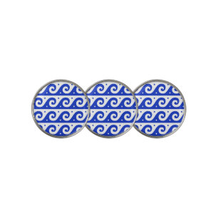 Greek Fret, Mediterranean Wave Pattern, Blue Golf Ball Marker