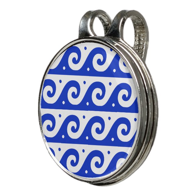 Greek Fret, Mediterranean Wave Pattern, Blue Golf Hat Clip (3/4)