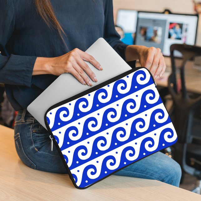 Greek Fret, Mediterranean Wave Pattern, Blue Laptop Sleeve (Creator Uploaded)