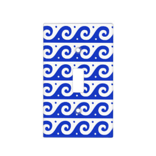 Greek Fret, Mediterranean Wave Pattern, Blue Light Switch Cover
