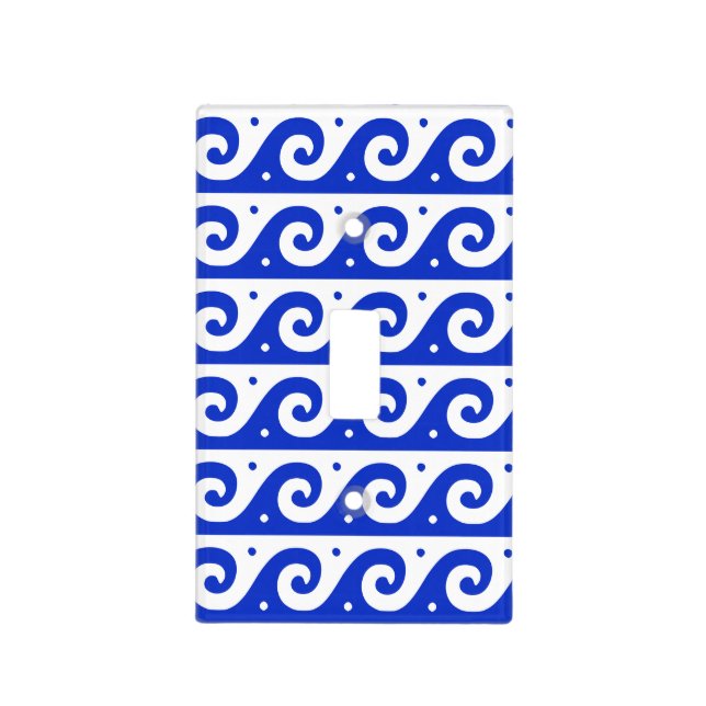 Greek Fret, Mediterranean Wave Pattern, Blue Light Switch Cover (Front)