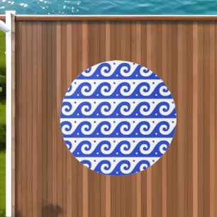 Greek Fret, Mediterranean Wave Pattern, Blue Outdoor Rug