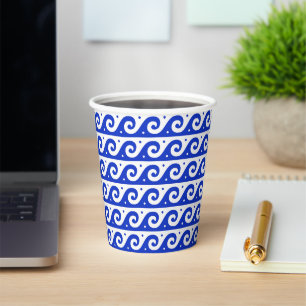 Greek Fret, Mediterranean Wave Pattern, Blue Paper Cups