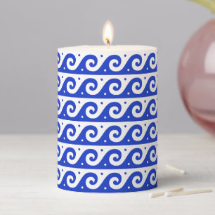 Greek Fret, Mediterranean Wave Pattern, Blue Pillar Candle
