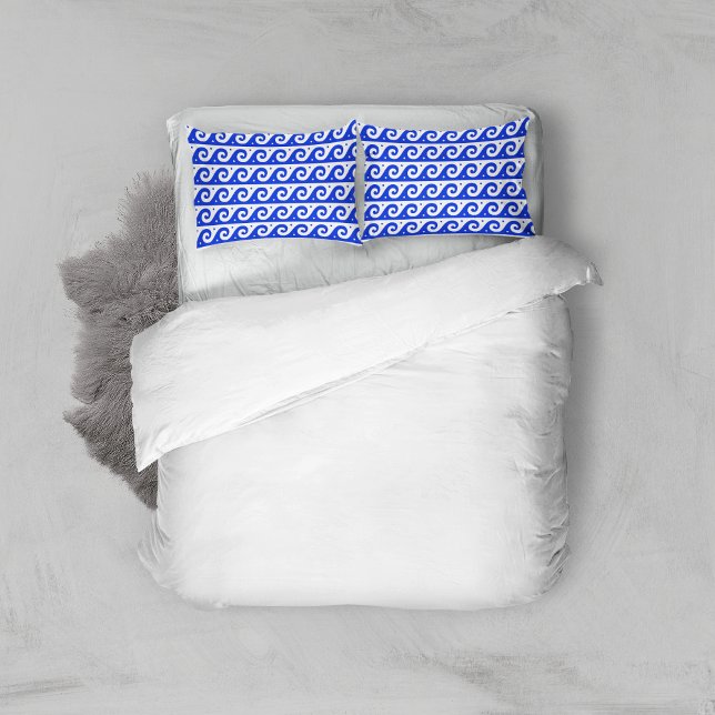 Greek Fret, Mediterranean Wave Pattern, Blue Pillow Case (Creator Uploaded)