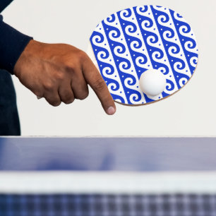 Greek Fret, Mediterranean Wave Pattern, Blue Ping Pong Paddle