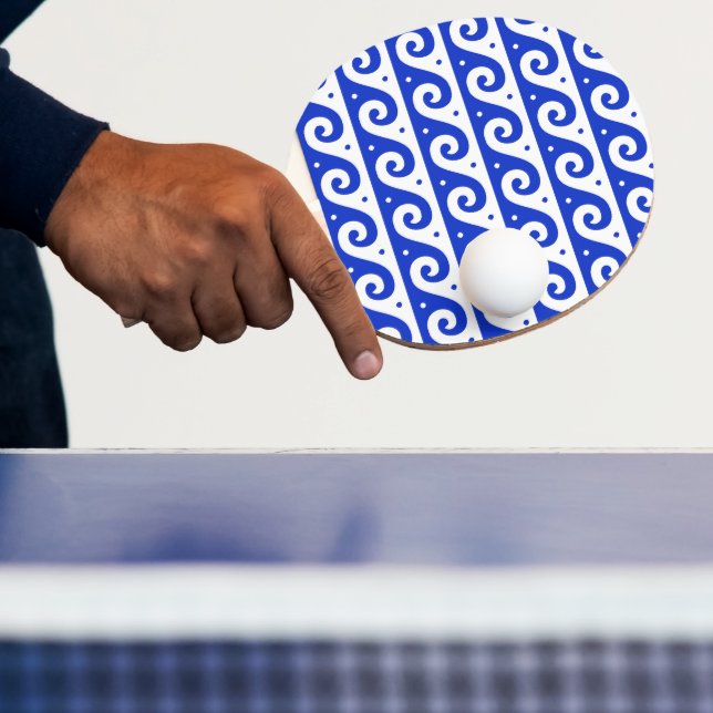 Greek Fret, Mediterranean Wave Pattern, Blue Ping Pong Paddle (Insitu)