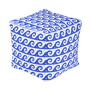 Greek Fret, Mediterranean Wave Pattern, Blue Pouf