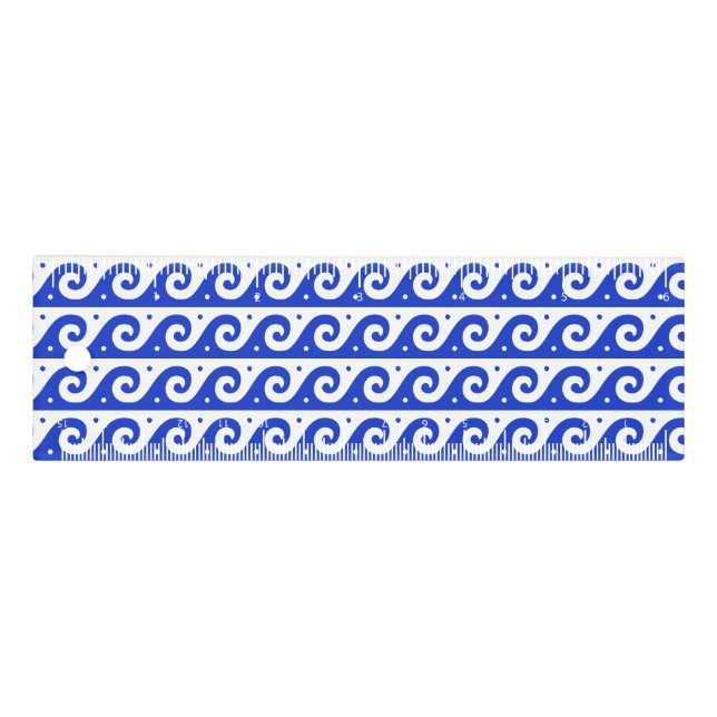 Greek Fret, Mediterranean Wave Pattern, Blue Ruler (Front)