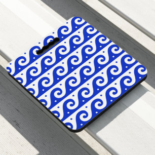 Greek Fret, Mediterranean Wave Pattern, Blue Seat Cushion