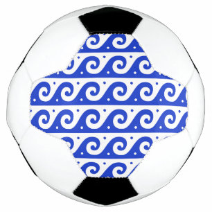 Greek Fret, Mediterranean Wave Pattern, Blue Soccer Ball