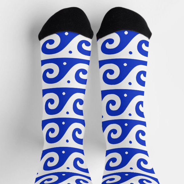 Greek Fret, Mediterranean Wave Pattern, Blue Socks (Top)