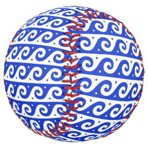 Greek Fret, Mediterranean Wave Pattern, Blue Softball