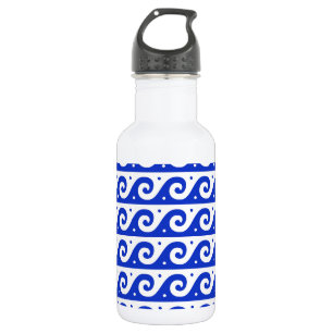 Greek Fret, Mediterranean Wave Pattern, Blue Stainless Steel Water Bottle