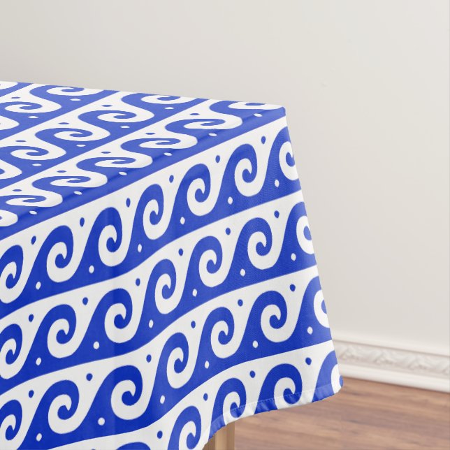 Greek Fret, Mediterranean Wave Pattern, Blue Tablecloth (In Situ)