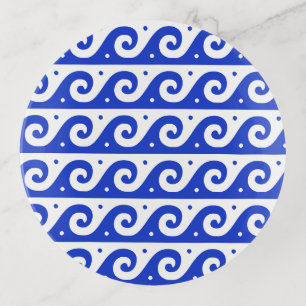 Greek Fret, Mediterranean Wave Pattern, Blue Trinket Tray