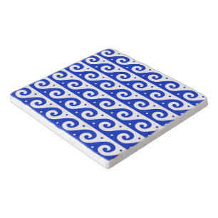 Greek Fret, Mediterranean Wave Pattern, Blue Trivet
