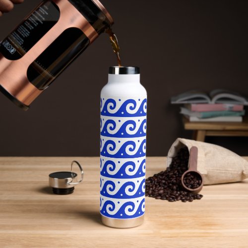Greek Fret, Mediterranean Wave Pattern, Blue Water Bottle