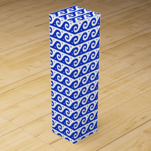 Greek Fret, Mediterranean Wave Pattern, Blue Wine Box