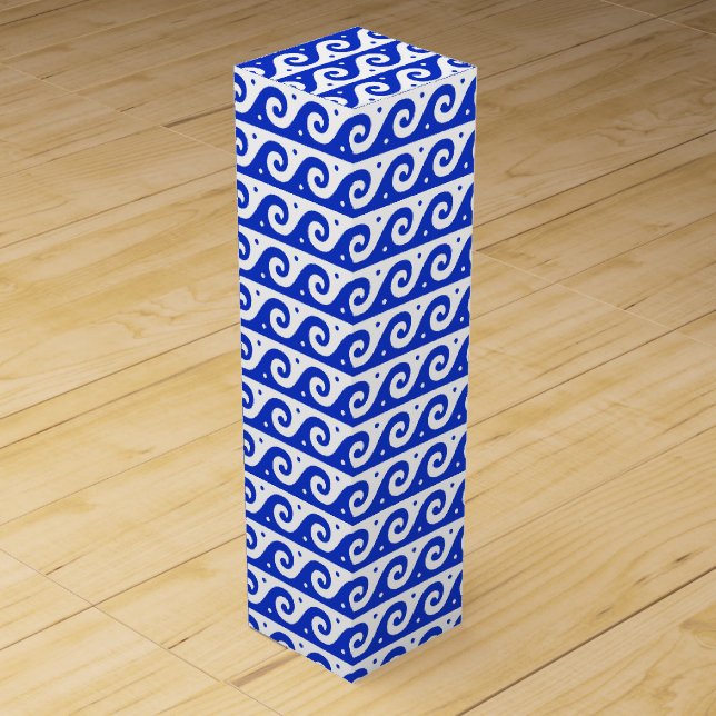 Greek Fret, Mediterranean Wave Pattern, Blue Wine Box (Front)