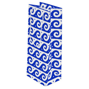 Greek Fret, Mediterranean Wave Pattern, Blue Wine Gift Bag