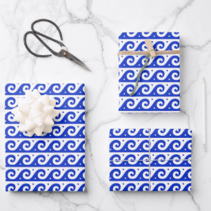 Greek Fret, Mediterranean Wave Pattern, Blue Wrapping Paper Sheets