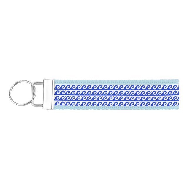Greek Fret, Mediterranean Wave Pattern, Blue Wrist Keychain (Keys on Left)