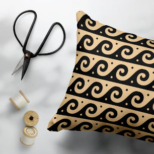 Greek Fret, Mediterranean Wave Pattern, Brown Accent Pillow