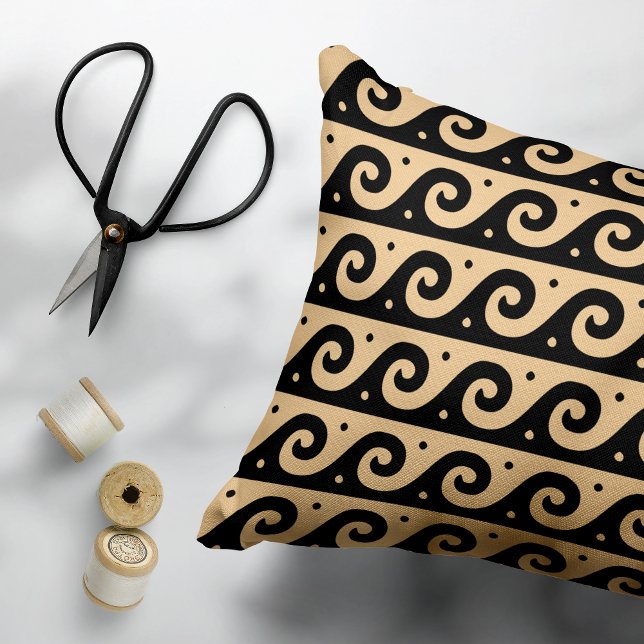 Greek Fret, Mediterranean Wave Pattern, Brown Accent Pillow (Creator Uploaded)