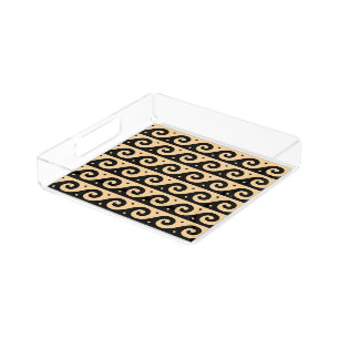 Greek Fret, Mediterranean Wave Pattern, Brown Acrylic Tray