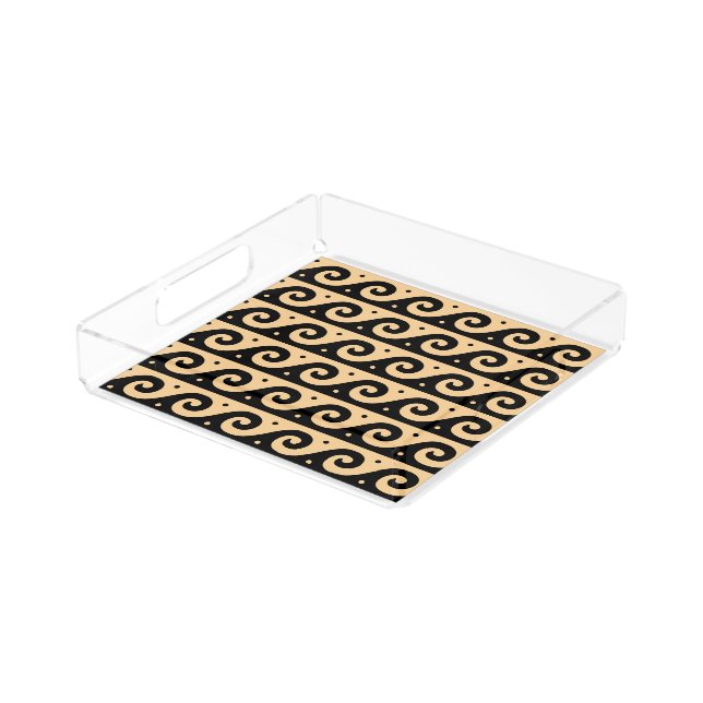 Greek Fret, Mediterranean Wave Pattern, Brown Acrylic Tray (Angled)