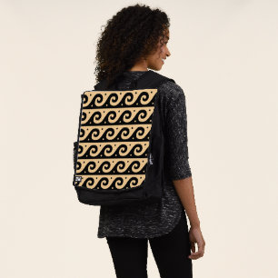 Greek Fret, Mediterranean Wave Pattern, Brown Backpack