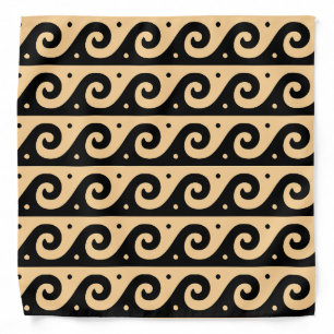 Greek Fret, Mediterranean Wave Pattern, Brown Bandana